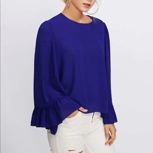 SHEIN Flutter Sleeve Blouse XS Blue